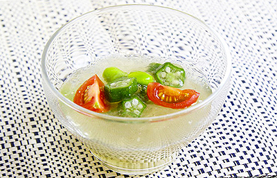 彩り夏野菜の冷製中華スープゼリー