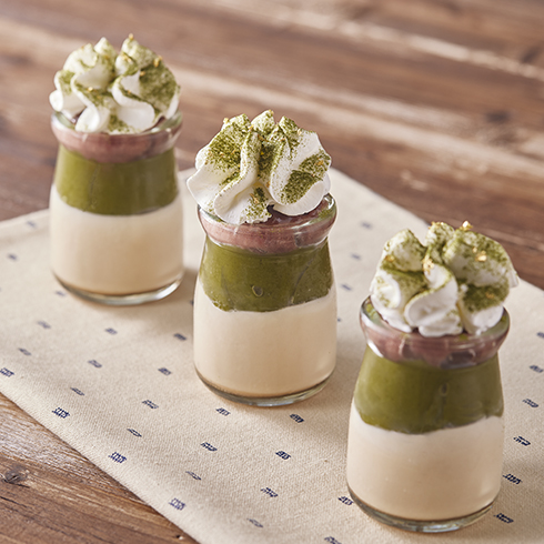 あんこと<br>抹茶ゼリー<br>＆きな粉<br>ミルクプリン