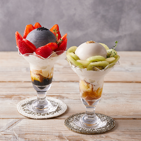黒ごま＆白ごまプリンボールパフェ